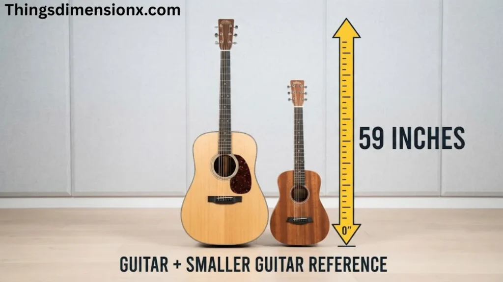59 inches Acoustic Guitar + Smaller Travel Guitar Reference