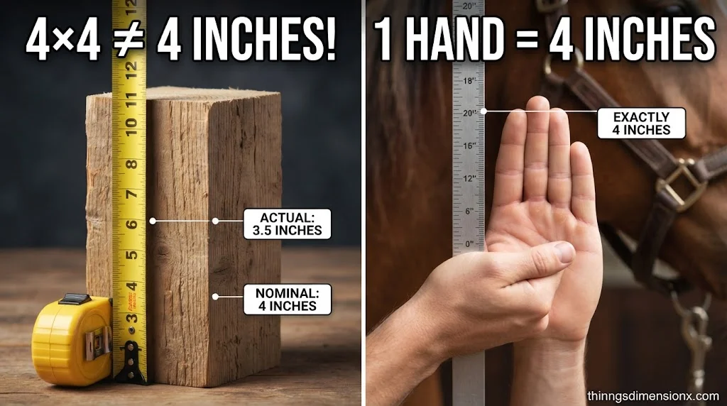 Nominal vs Actual 4×4 Lumber + 4-Inch Hand